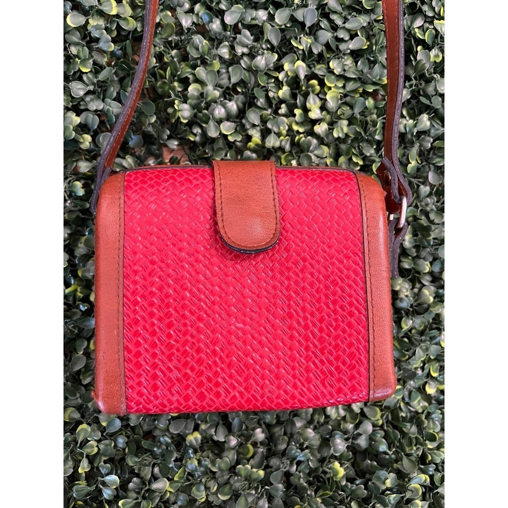 Red & Brown‎ Leather Vintage Roberto Roma Basketweave Small Crossbody Purse Bag